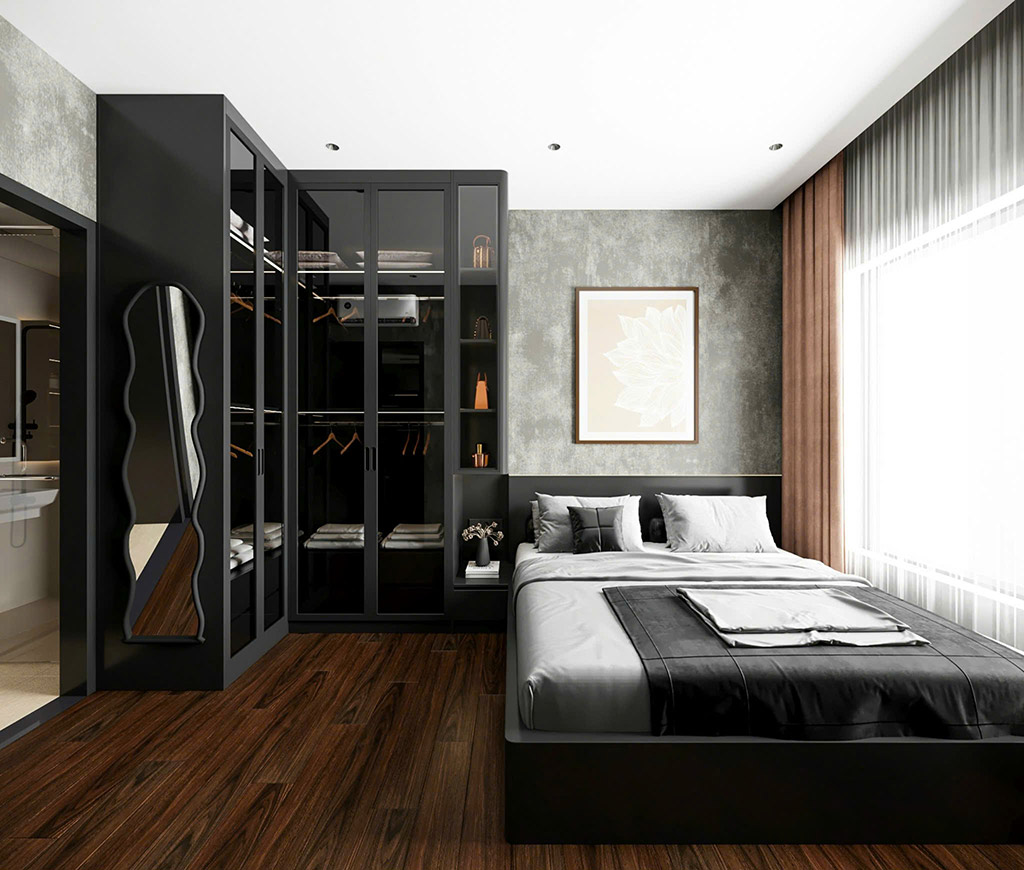 Thiết kế nội thất căn hộ với tông màu nâu gỗ và xám sang trọng - 1748419869148